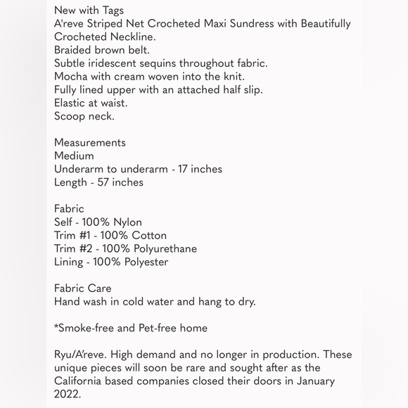 NWT Med A'Reve Striped Net Crocheted Maxi Sundress w/ Crocheted Neckline & Belt - Picture 16 of 16